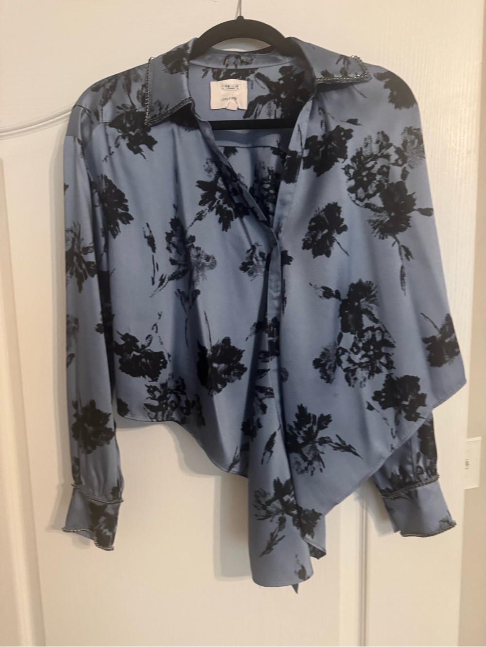 cinq a sept Blue Satin Floral Asymmetric Blouse
